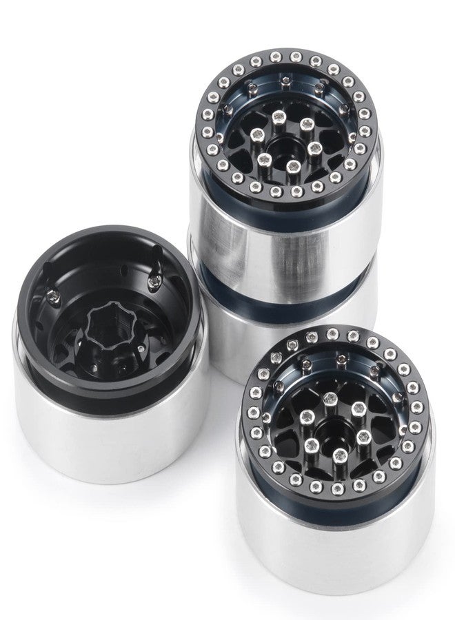 MORLORDY 4PCS RC 1.9 Beadlock Wheels Aluminum Alloy 1.9 inch Wheel Hubs Rims for 1/10 Scale RC Crawler Car SCX10 SCX10 II 90046 SCX10 III AXI03007 D90 TRX4 CC01 Upgrades - Black and Titanium - Image 2